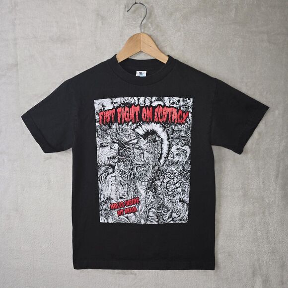 Fist Fight On Ecstacy Punk Band Tee Shirt Mens Size Small Holes Inside My Brain - Picture 2 of 6